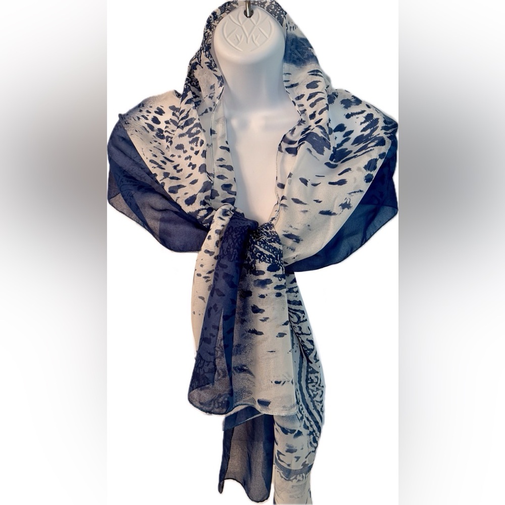 Elegant Long Navy and Ivory Print Women's Scarf